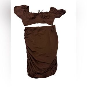 2 pc Crop Top and Mini Brown Skirt